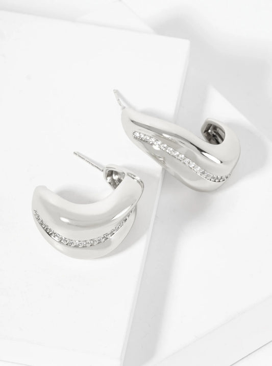 30mm Organic Hoop Earrings With A Single-Row Of CZ-Set Along The Curve