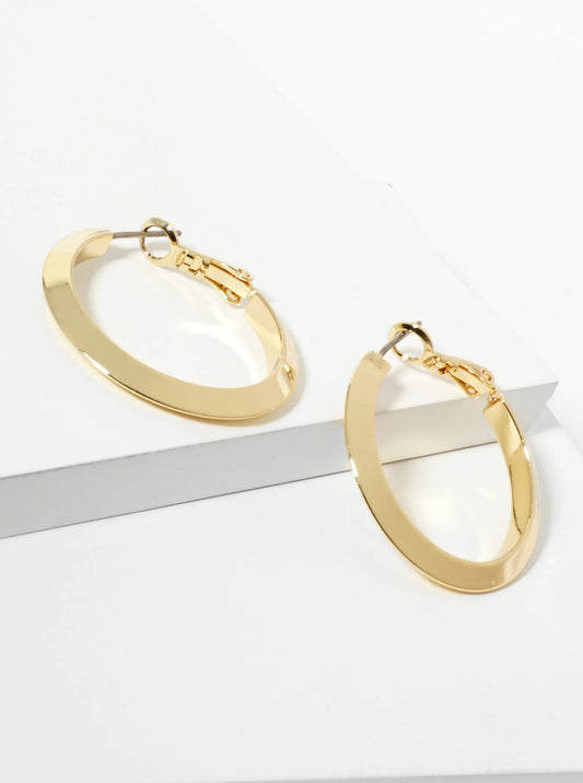 30mm Polished 14K-Gold-Dipped Brass Latch-Back Angled Hoop Earrings