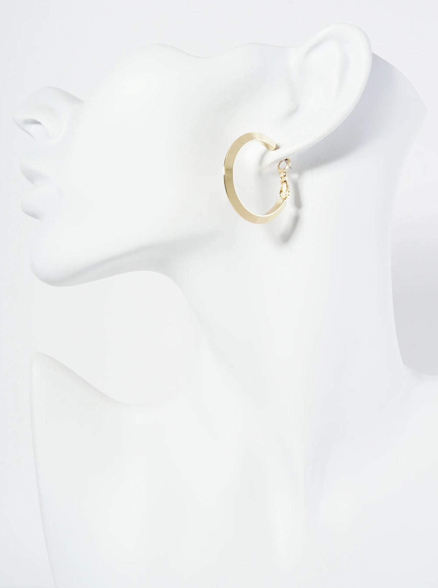30mm Polished 14K-Gold-Dipped Brass Latch-Back Angled Hoop Earrings