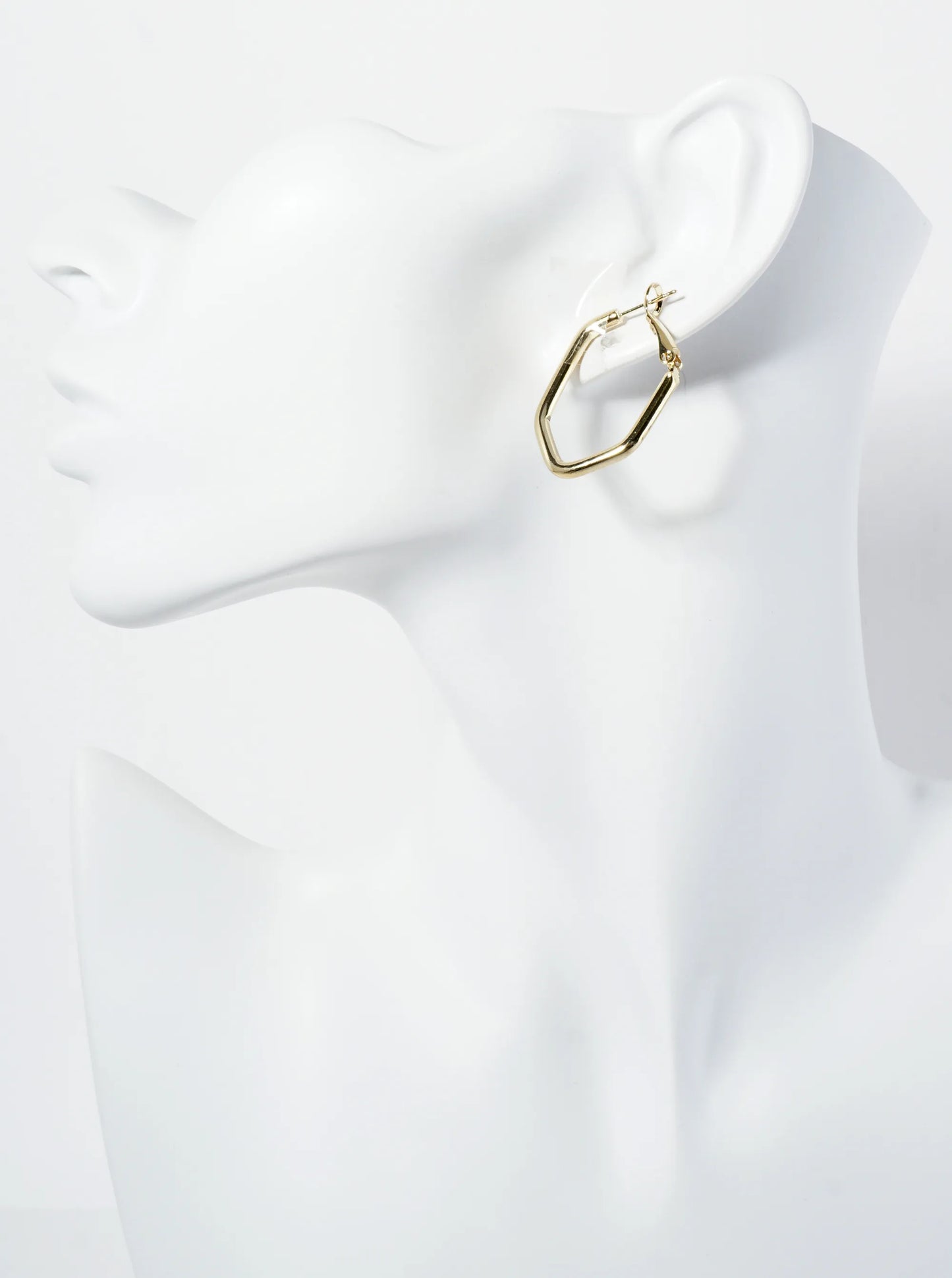 30mm Polished 14K-Gold-Dipped Elongated Hexagon Latch-Back Hoop Earrings