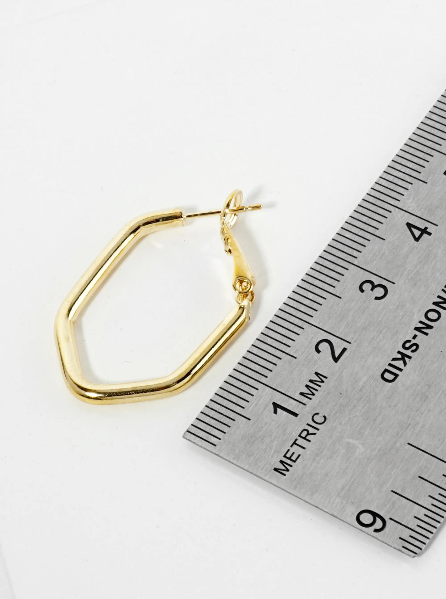 30mm Polished 14K-Gold-Dipped Elongated Hexagon Latch-Back Hoop Earrings