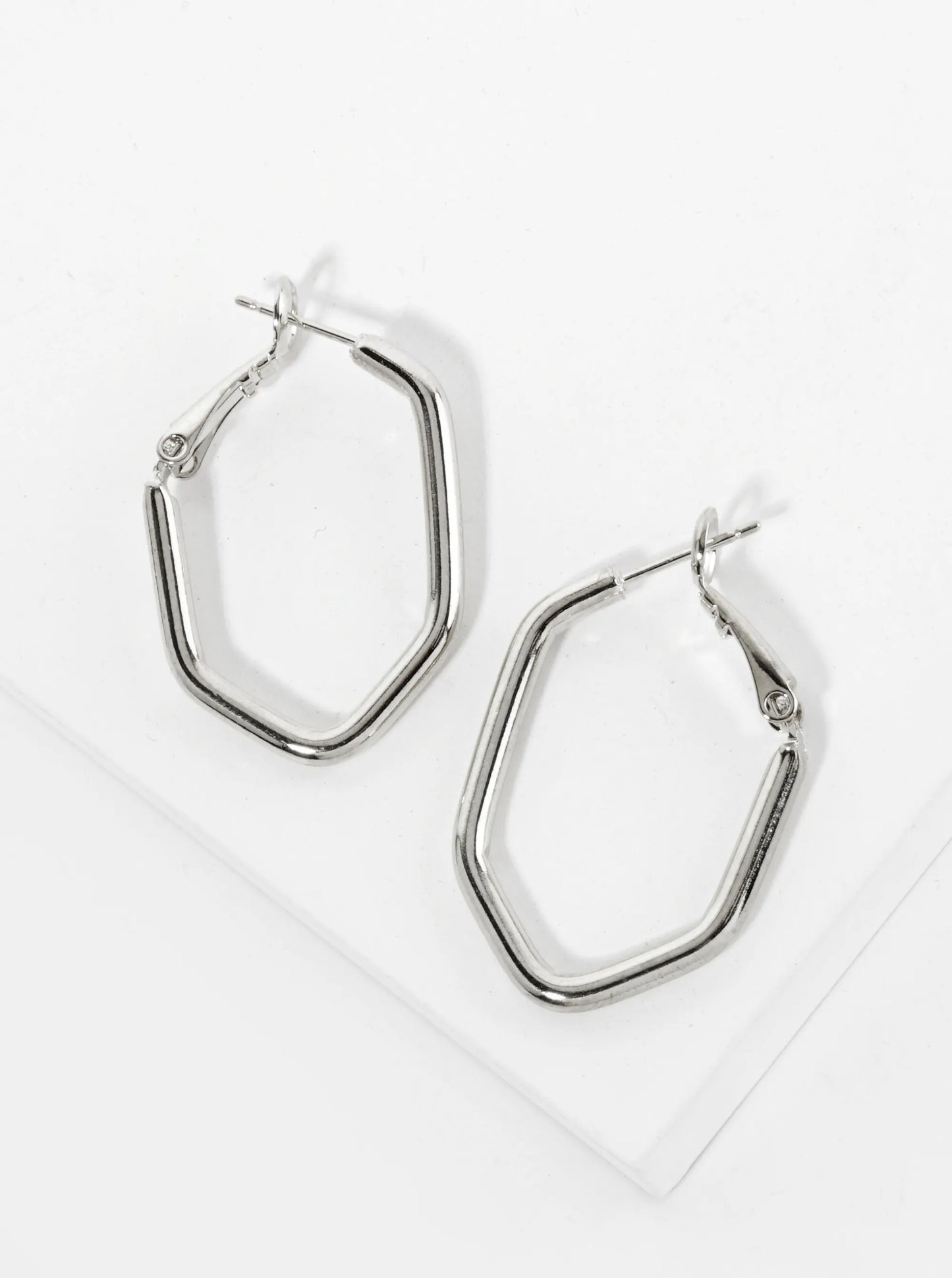 30mm Polished 14K-Gold-Dipped Elongated Hexagon Latch-Back Hoop Earrings