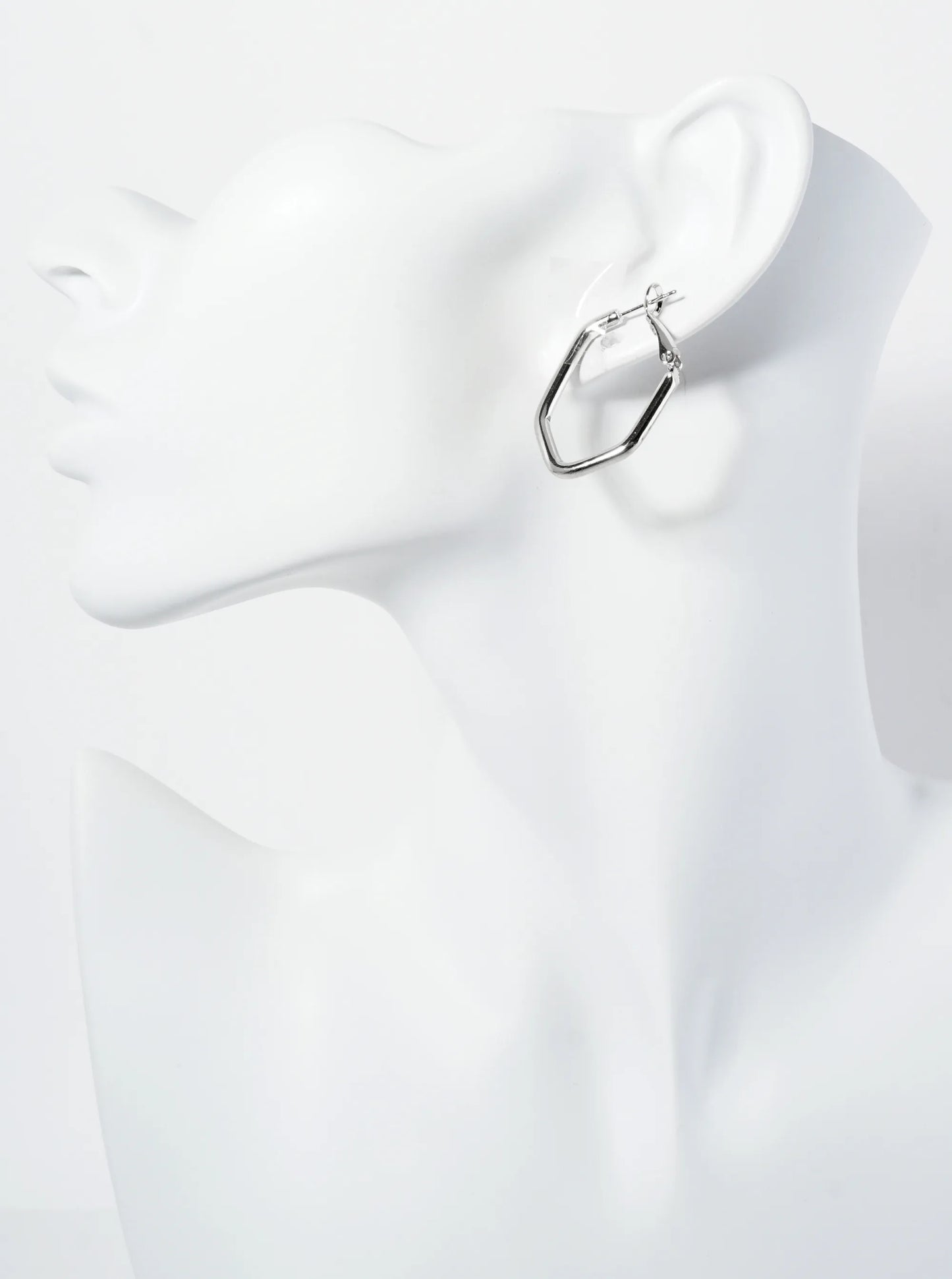 30mm Polished 14K-Gold-Dipped Elongated Hexagon Latch-Back Hoop Earrings