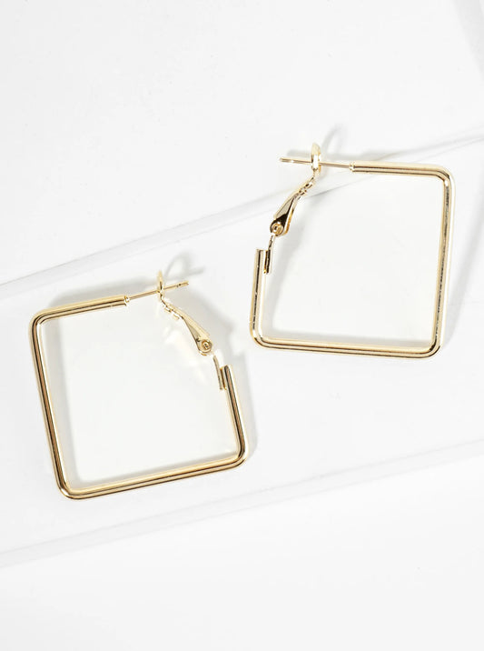 30mm Polished 14K-Gold-Dipped Square Latch Back Hoop Earrings