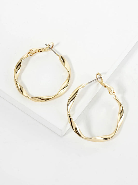 30mm Polished 14K-Gold-Dipped Twist Latch-Back Hoop Earrings