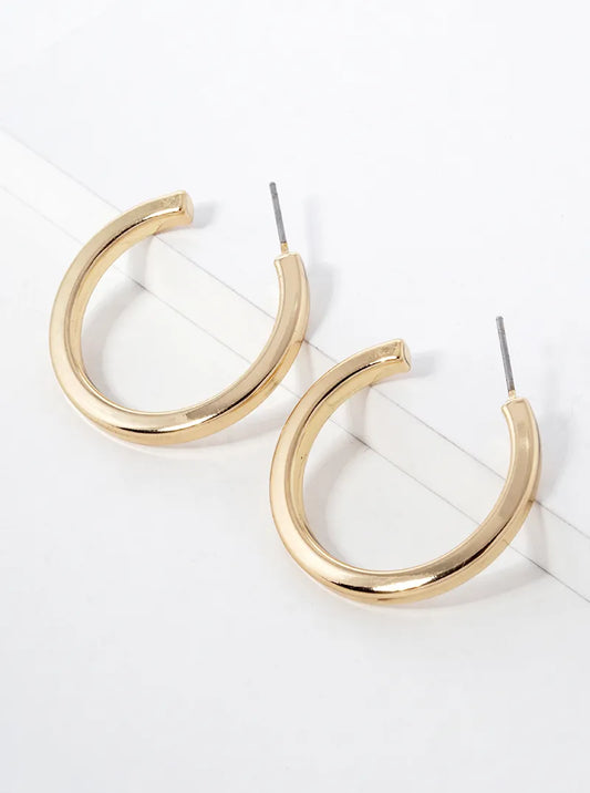 30mm Polished Metal Open Hoop Earrings