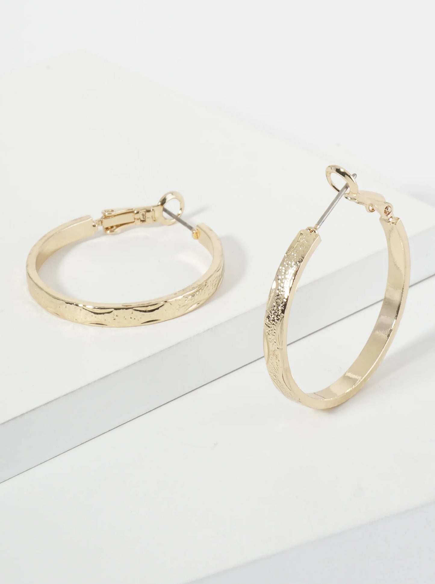30mm Refined 14K-Gold-Dipped Texture Latch-Back Hoop Earrings