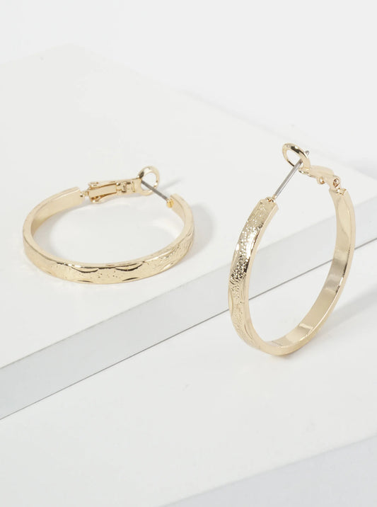 30mm Refined 14K-Gold-Dipped Texture Latch-Back Hoop Earrings