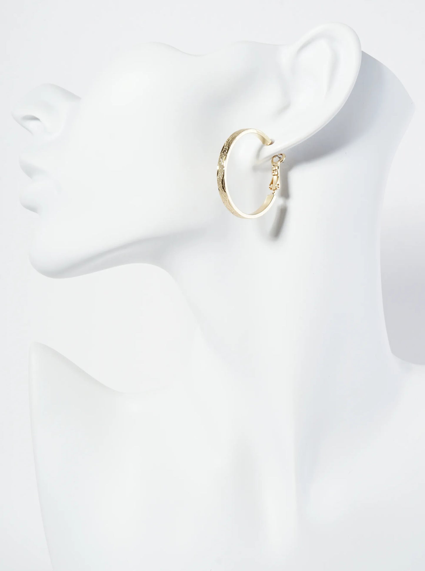 30mm Refined 14K-Gold-Dipped Texture Latch-Back Hoop Earrings