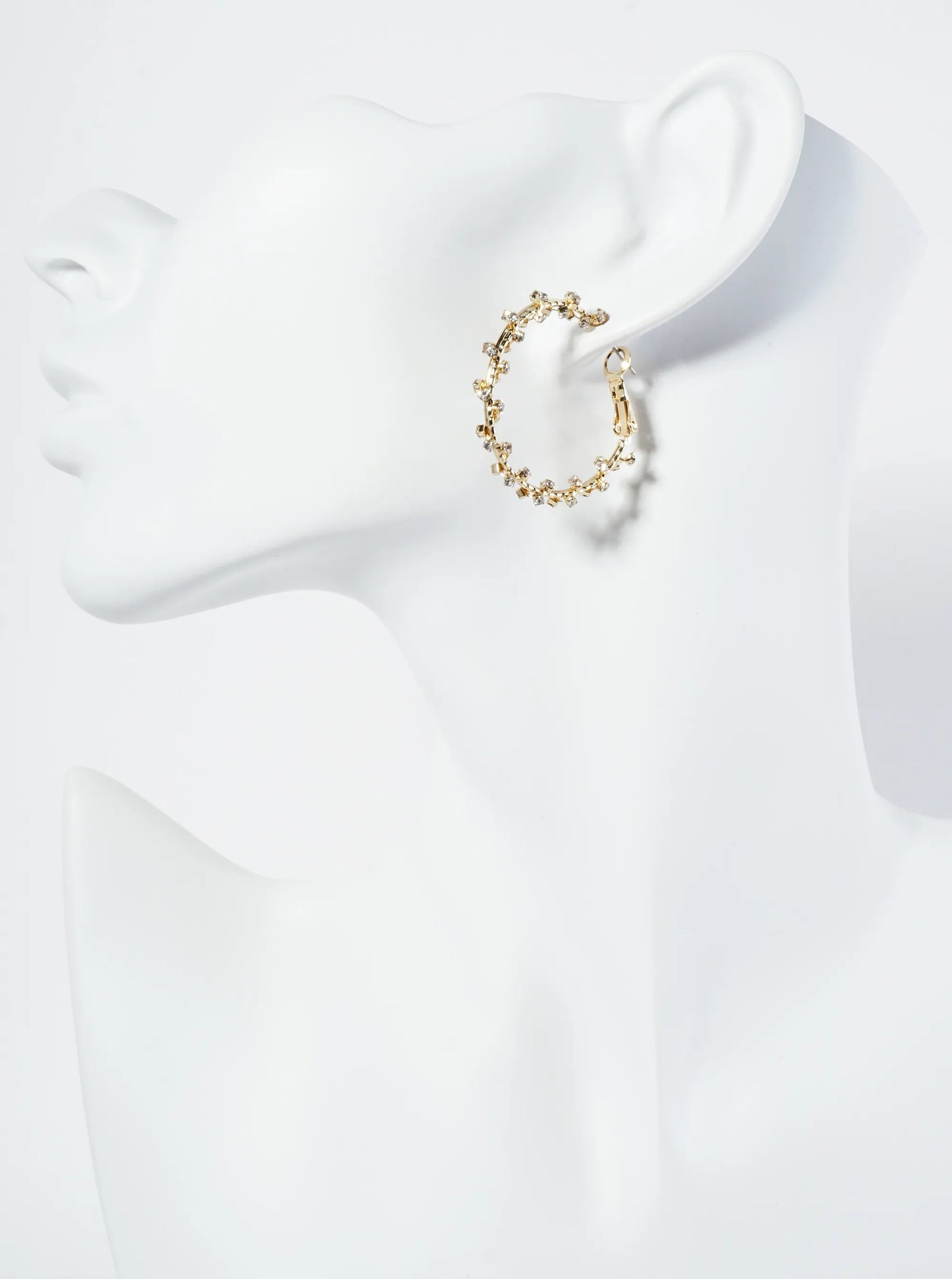 30mm Rhinestone-Wrapped 14K-Gold-Dipped Latch-Back Hoop Earrings