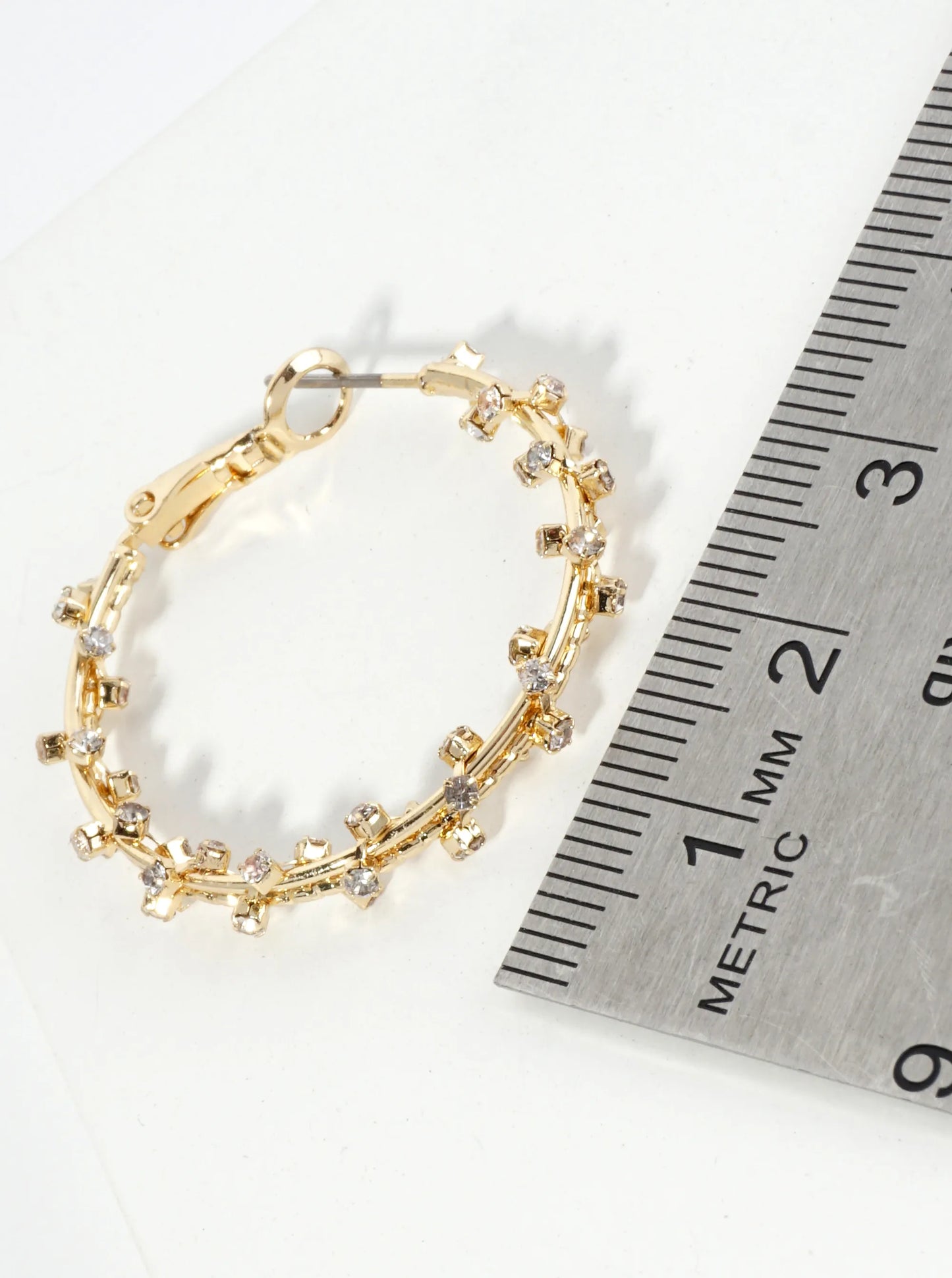30mm Rhinestone-Wrapped 14K-Gold-Dipped Latch-Back Hoop Earrings