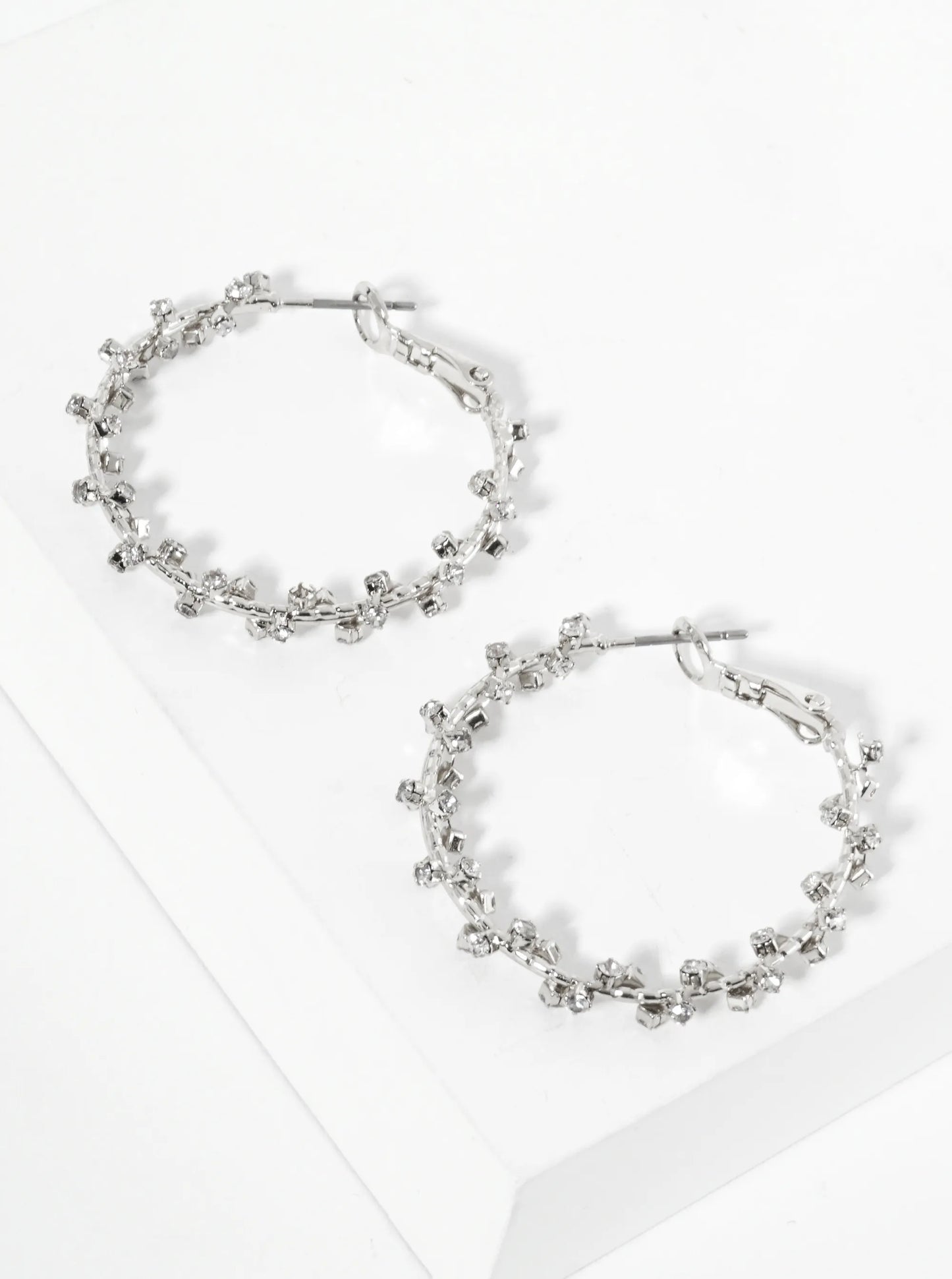 30mm Rhinestone-Wrapped 14K-Gold-Dipped Latch-Back Hoop Earrings