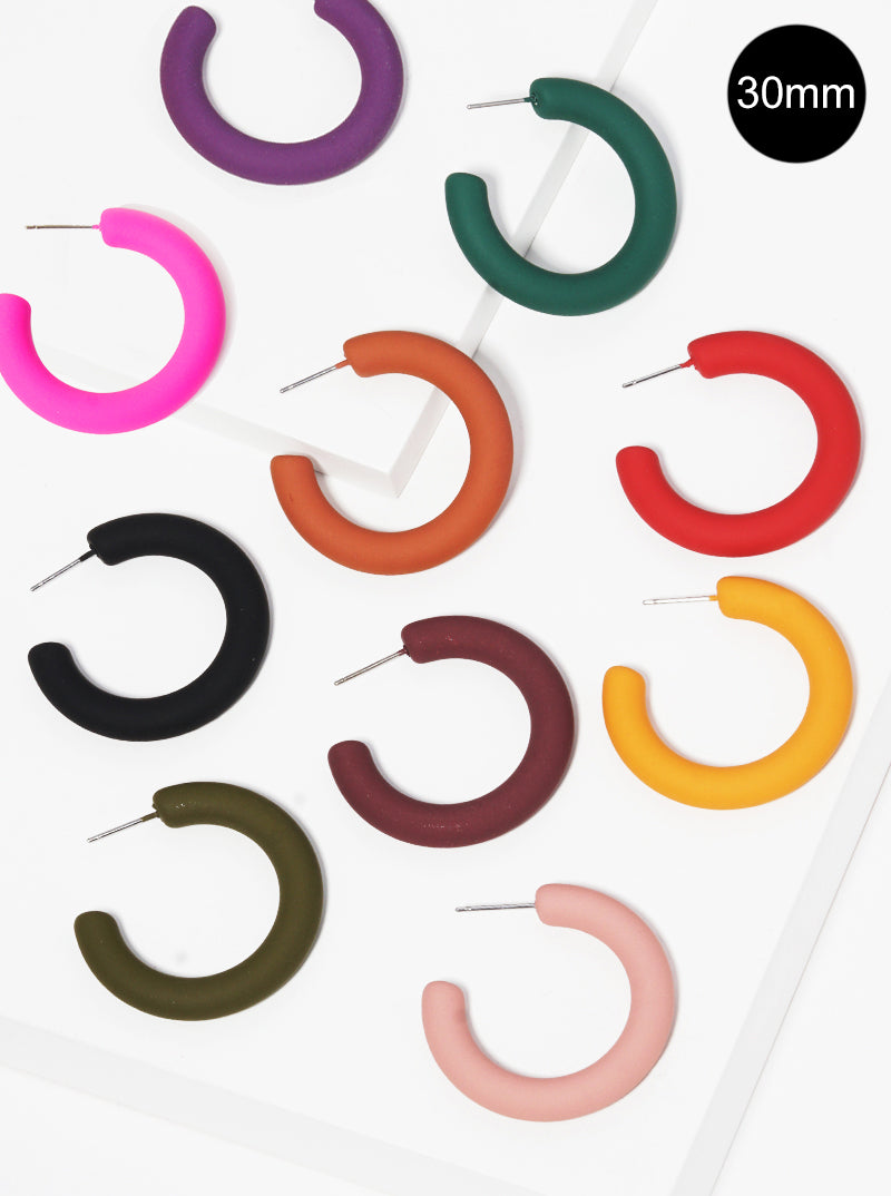 30mm Rubber Coated Matte Hollow Hoop Earrings