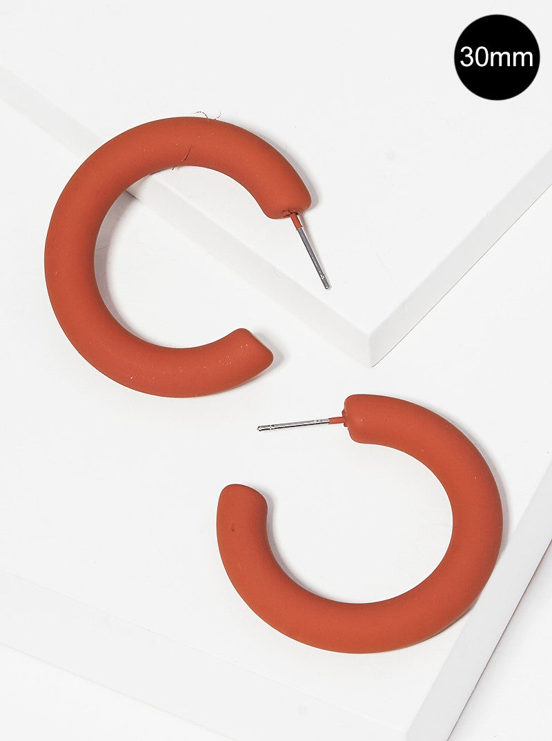 30mm Rubber Coated Matte Hollow Hoop Earrings Brown