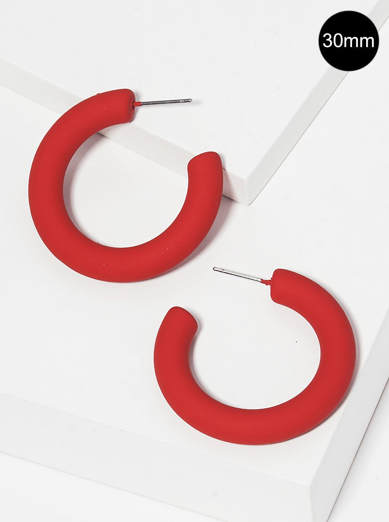 30mm Rubber Coated Matte Hollow Hoop Earrings Burgundy