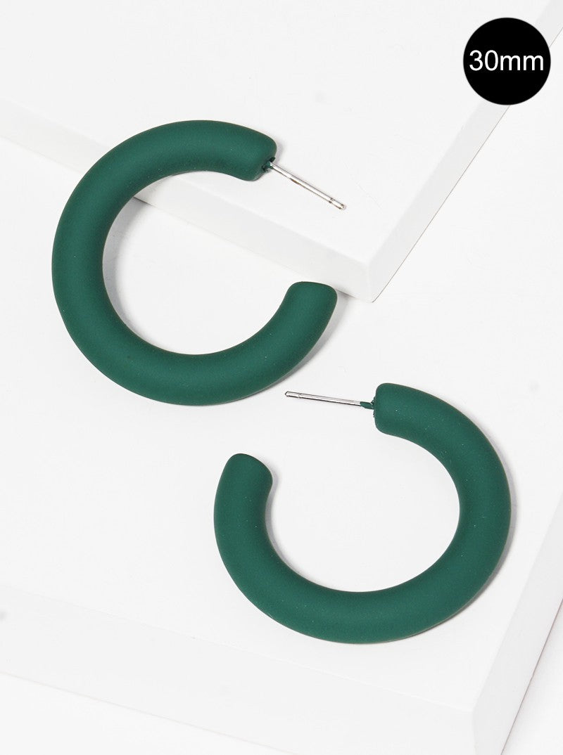 30mm Rubber Coated Matte Hollow Hoop Earrings Green