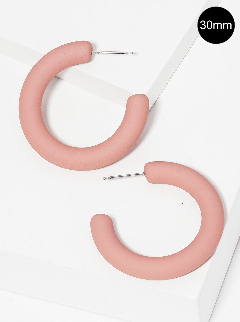 30mm Rubber Coated Matte Hollow Hoop Earrings Dusty Pink