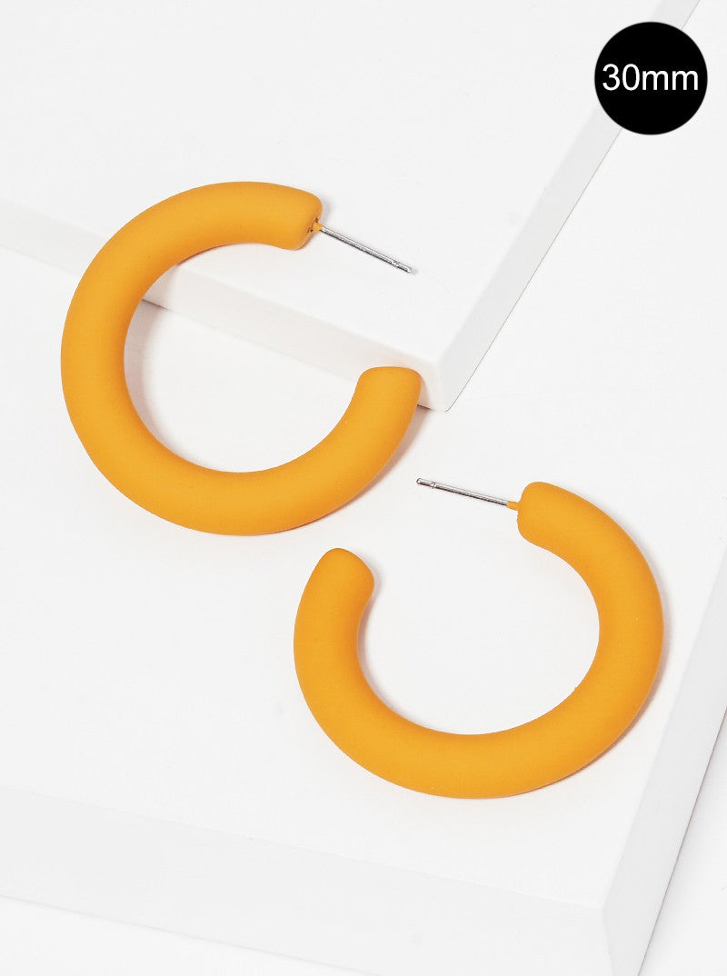 30mm Rubber Coated Matte Hollow Hoop Earrings Mustard