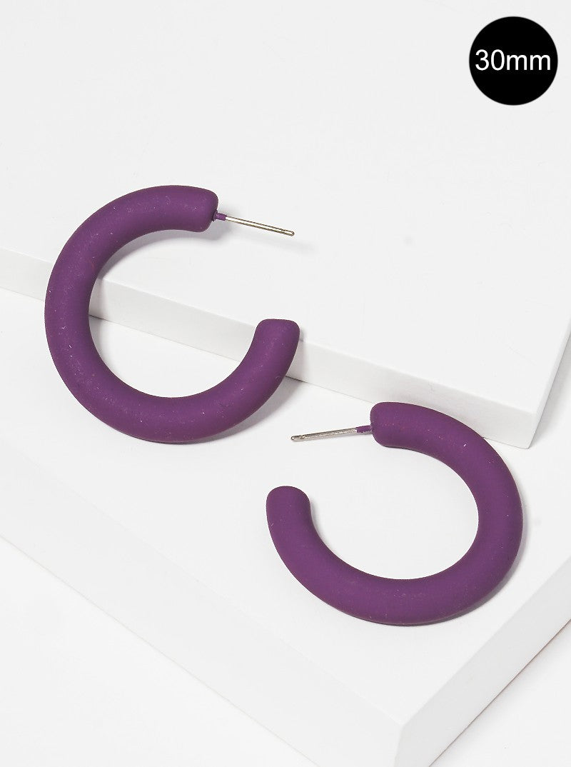 30mm Rubber Coated Matte Hollow Hoop Earrings Purple