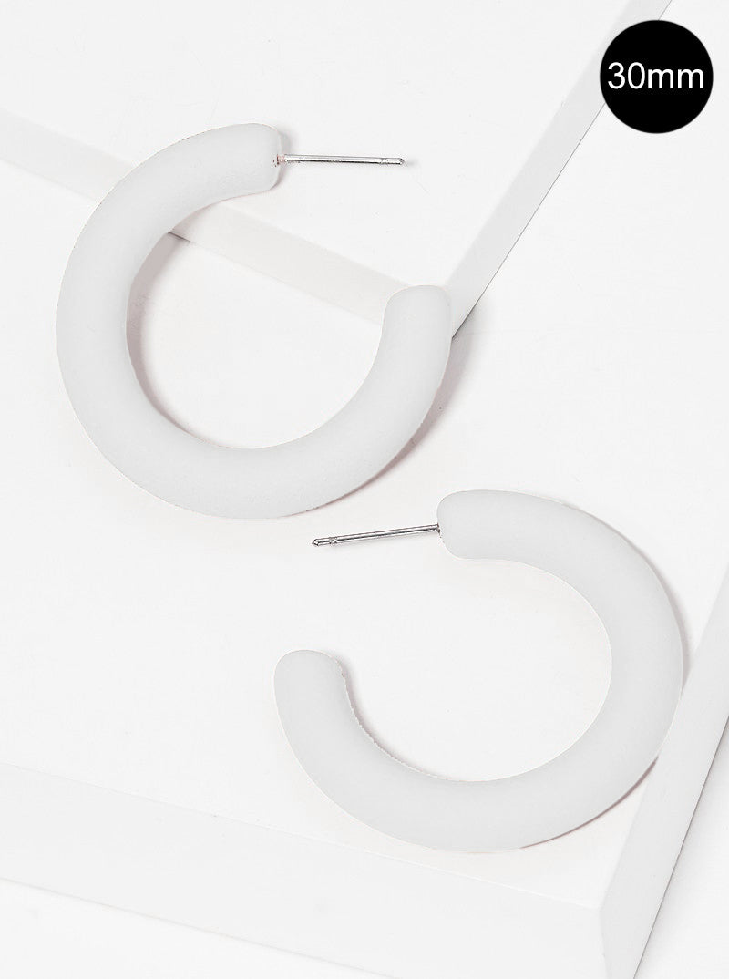 30mm Rubber Coated Matte Hollow Hoop Earrings White