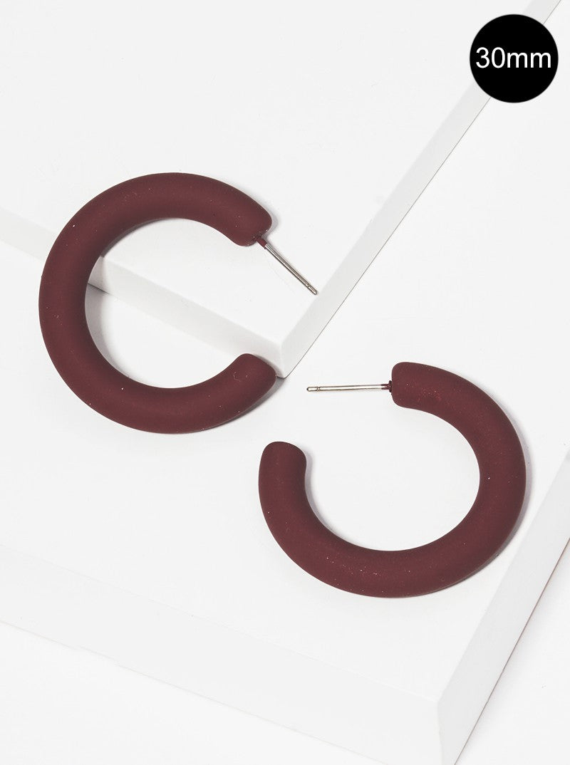 30mm Rubber Coated Matte Hollow Hoop Earrings Wine