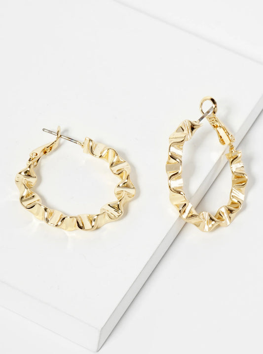 30mm Ruched 14K-Gold-Dipped Brass Latch-Back Hoop Earrings