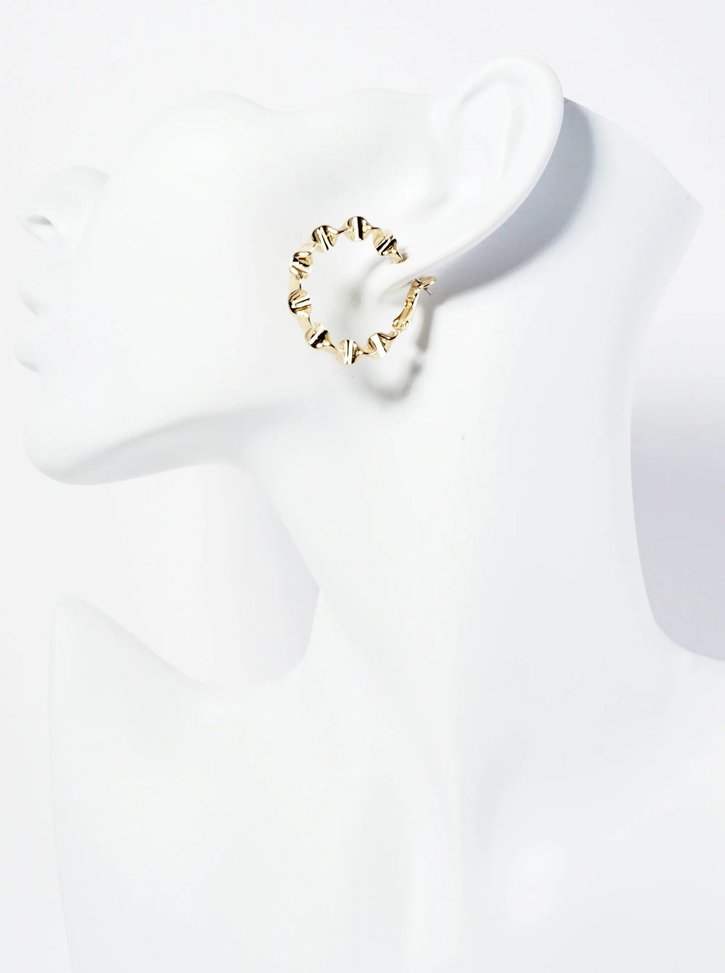 30mm Ruched 14K-Gold-Dipped Brass Latch-Back Hoop Earrings
