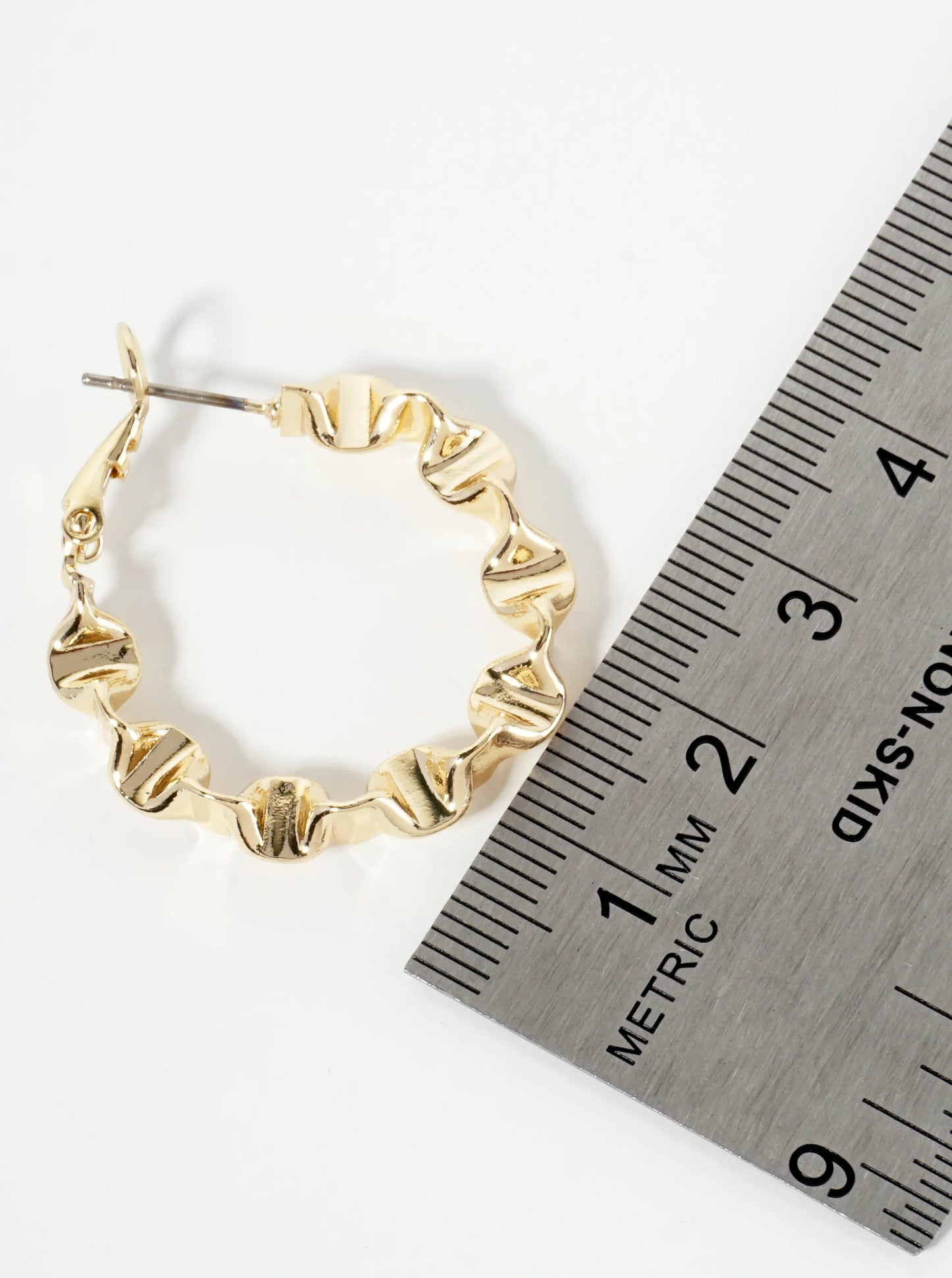 30mm Ruched 14K-Gold-Dipped Brass Latch-Back Hoop Earrings