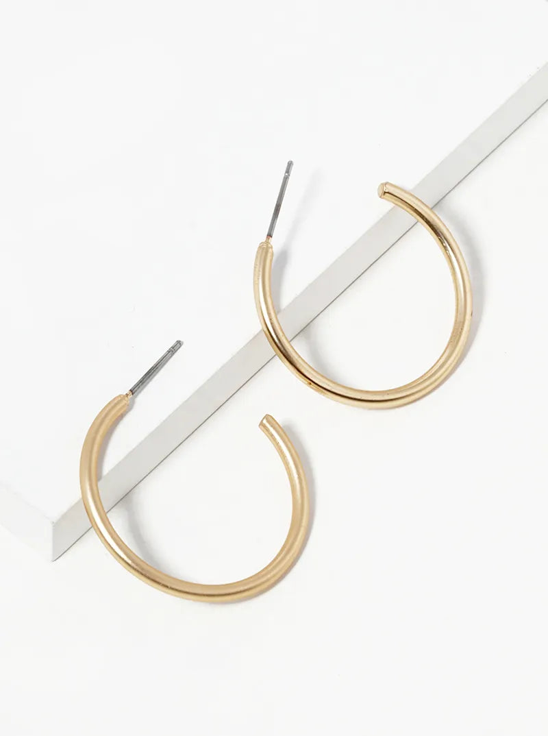 30mm Skinny Brass Hoop Earrings Matte-Gold