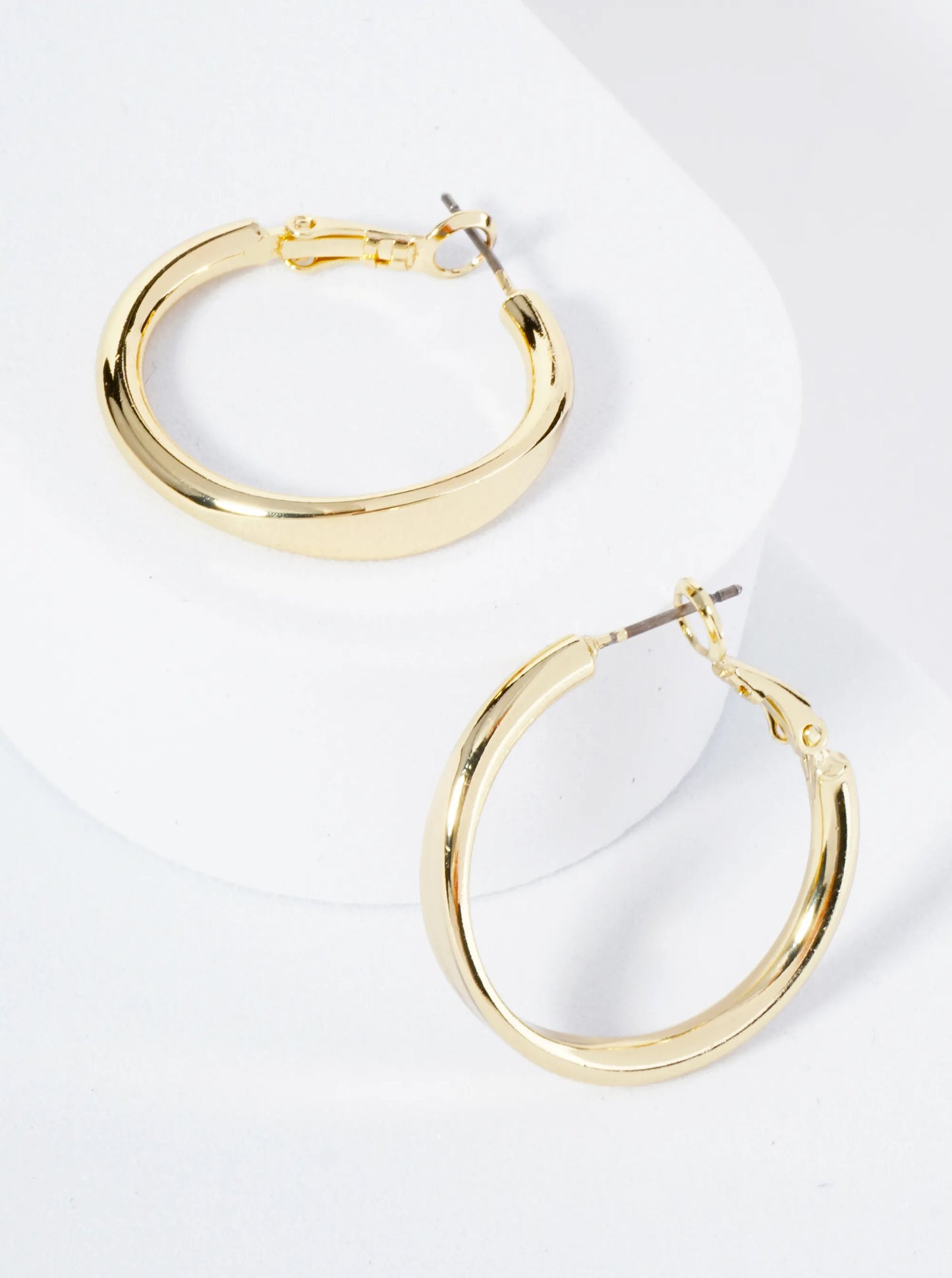 30mm Solid Latch Back Hoop Earrings With Center Indented Accent