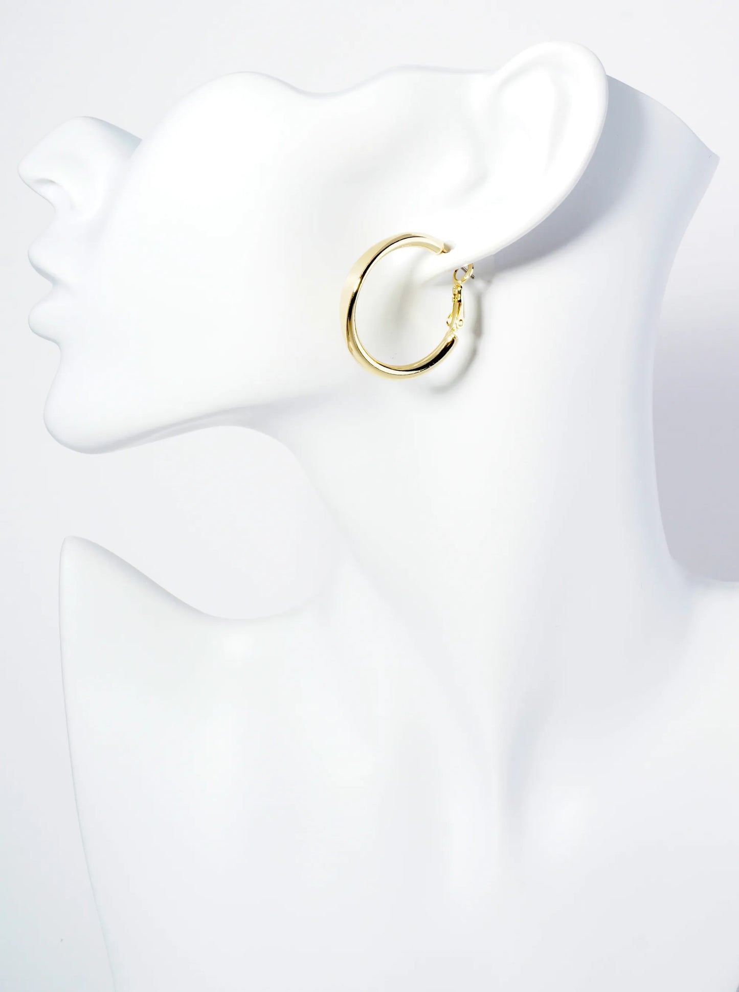 30mm Solid Latch Back Hoop Earrings With Center Indented Accent