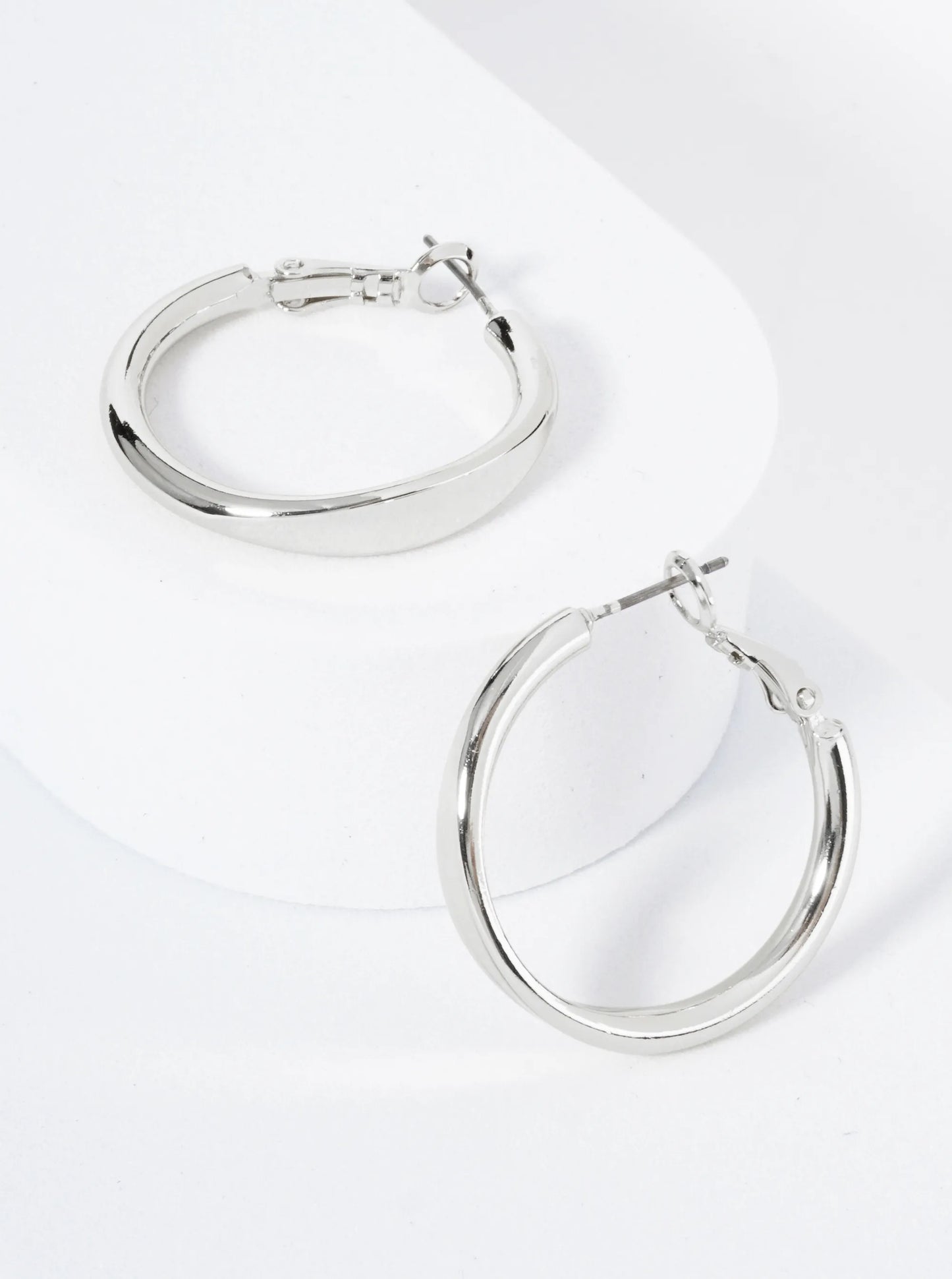 30mm Solid Latch Back Hoop Earrings With Center Indented Accent