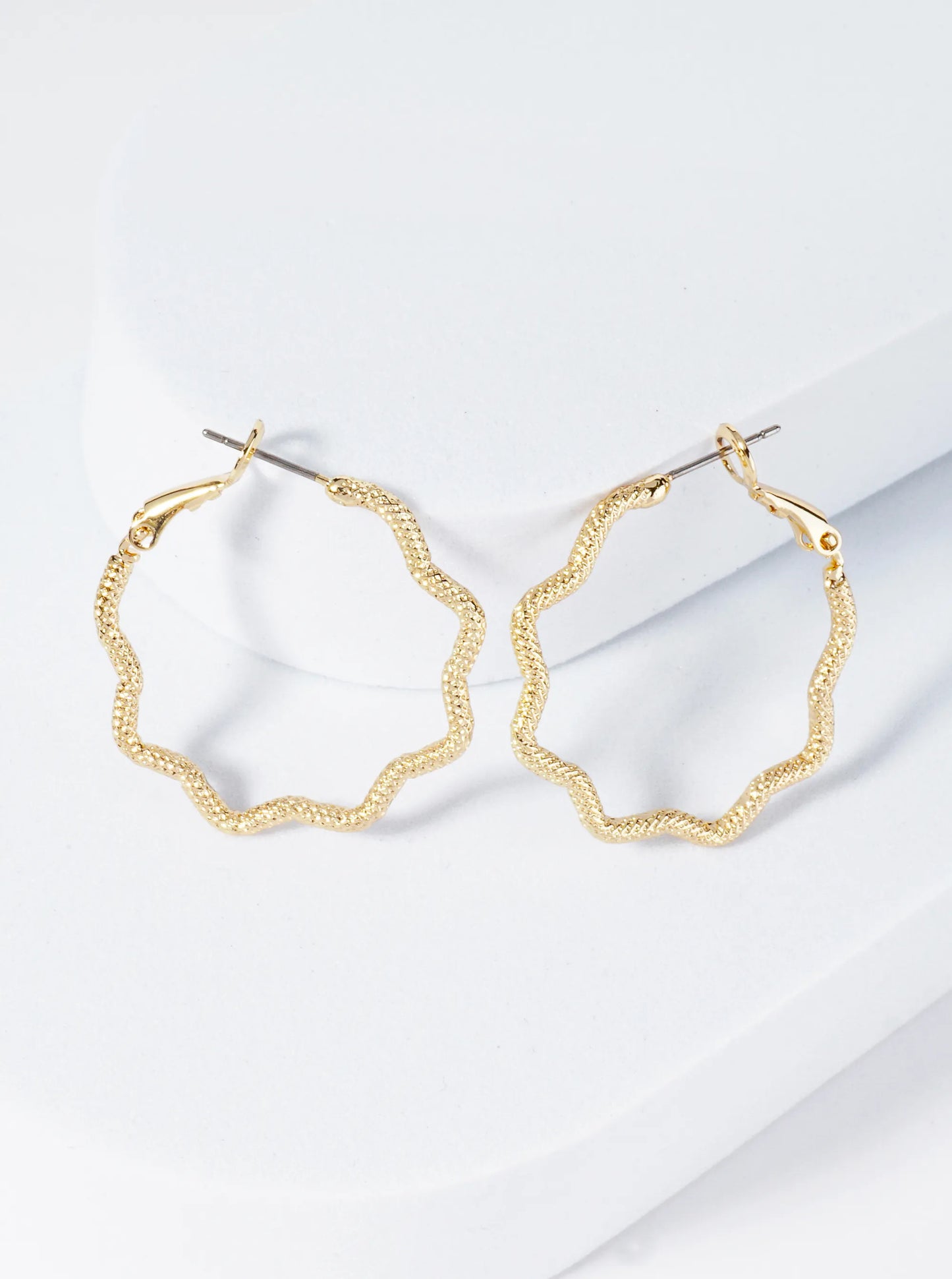 30mm Textured 14K-Gold-Dipped Abstract Wavy Latch Back Hoop Earrings