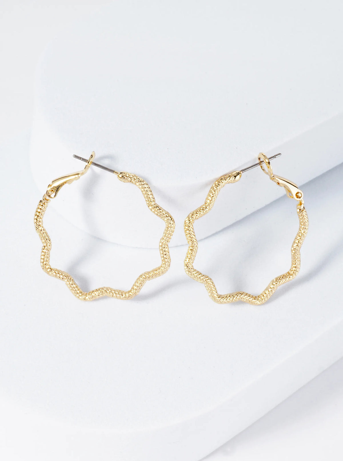 30mm Textured 14K-Gold-Dipped Abstract Wavy Latch Back Hoop Earrings