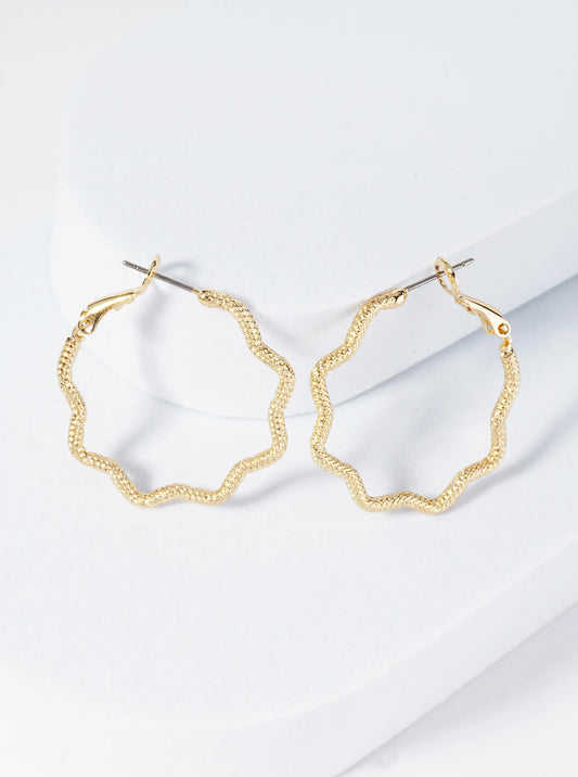 30mm Textured 14K-Gold-Dipped Abstract Wavy Latch Back Hoop Earrings