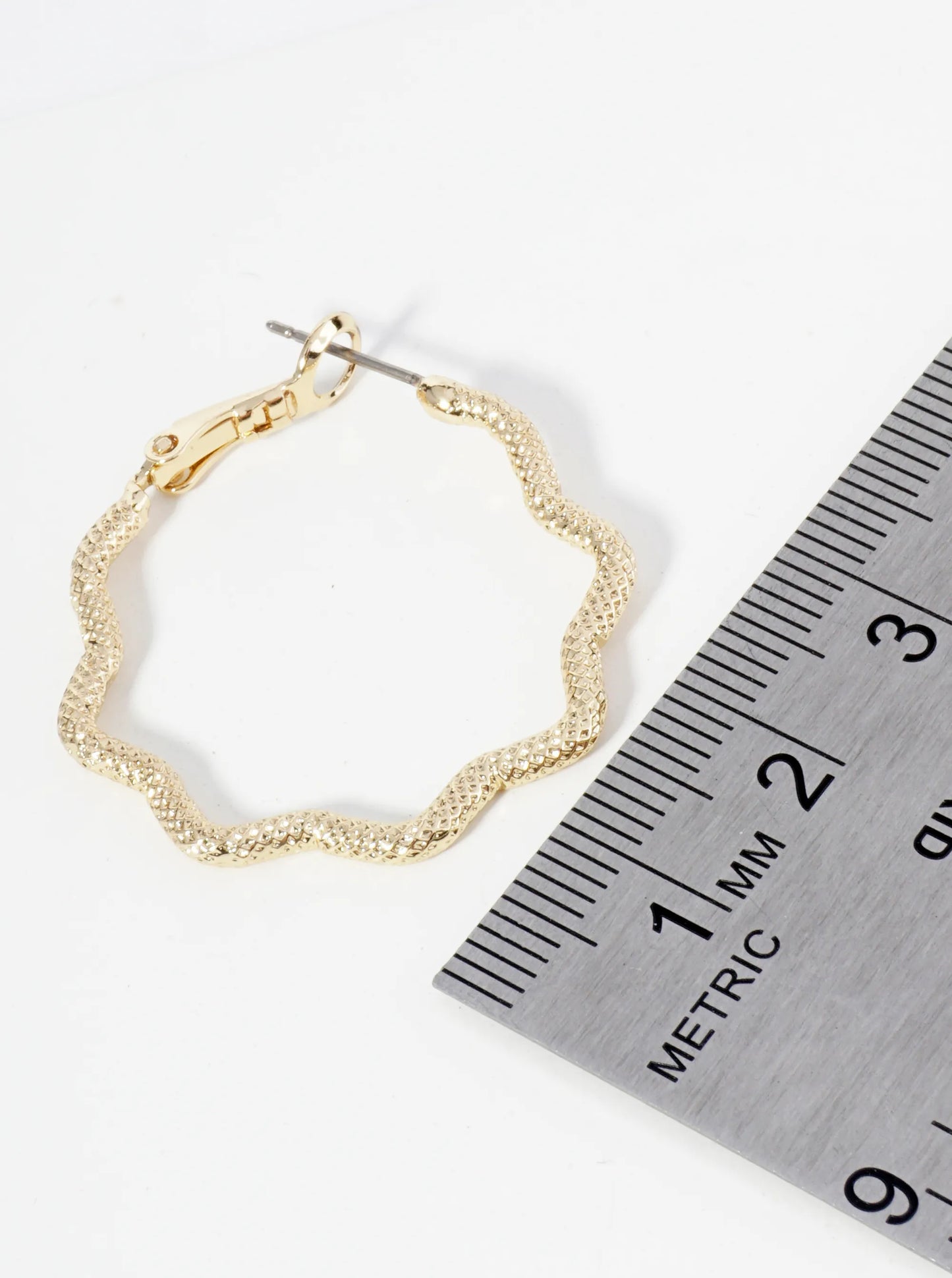 30mm Textured 14K-Gold-Dipped Abstract Wavy Latch Back Hoop Earrings