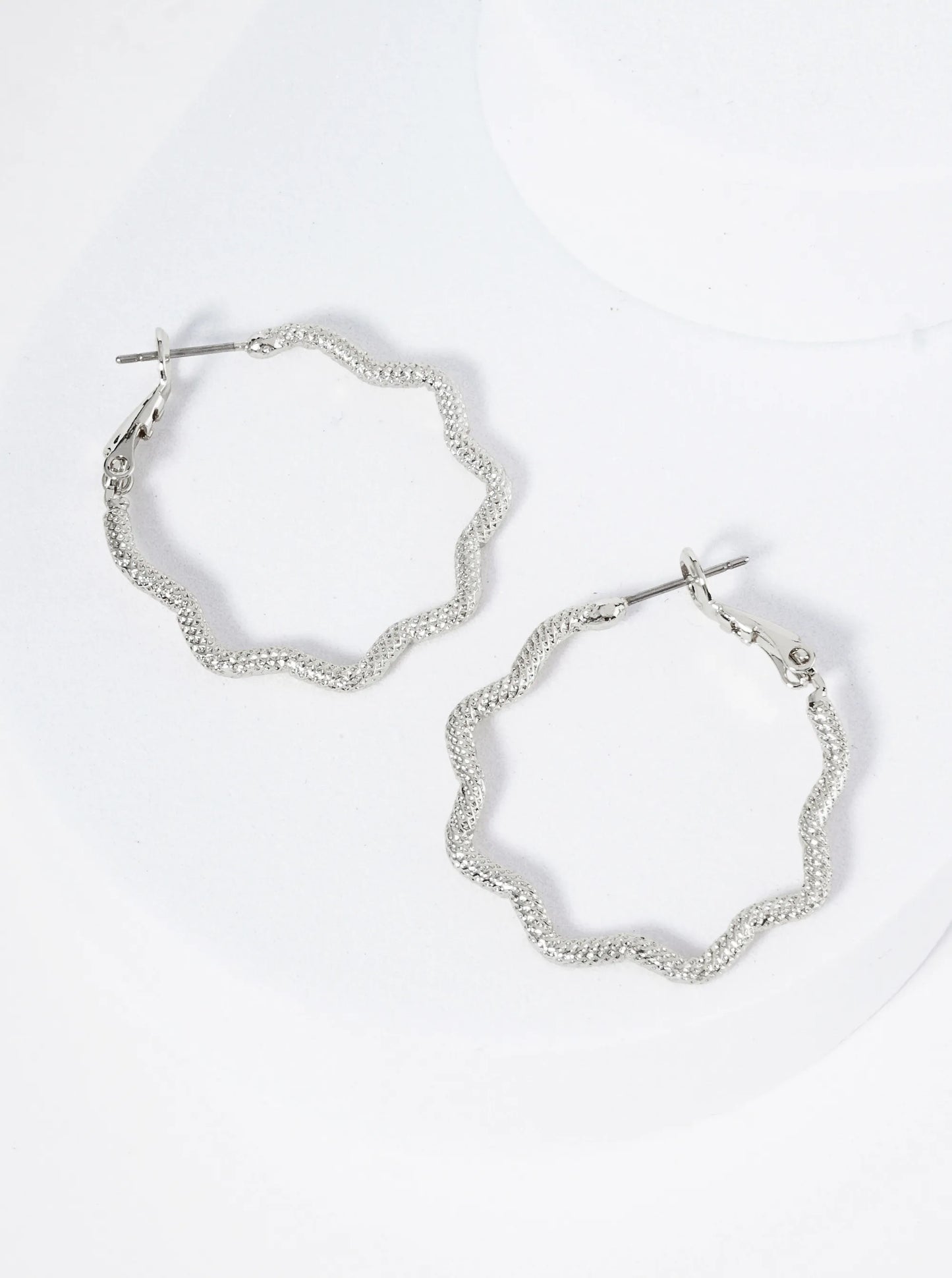 30mm Textured 14K-Gold-Dipped Abstract Wavy Latch Back Hoop Earrings