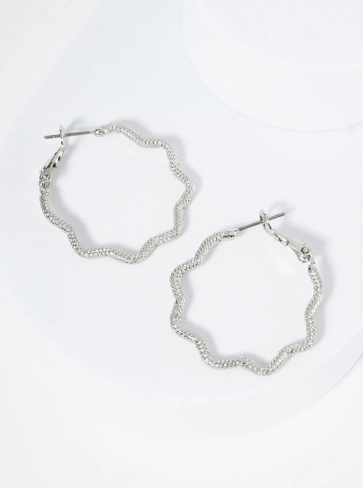 30mm Textured 14K-Gold-Dipped Abstract Wavy Latch Back Hoop Earrings