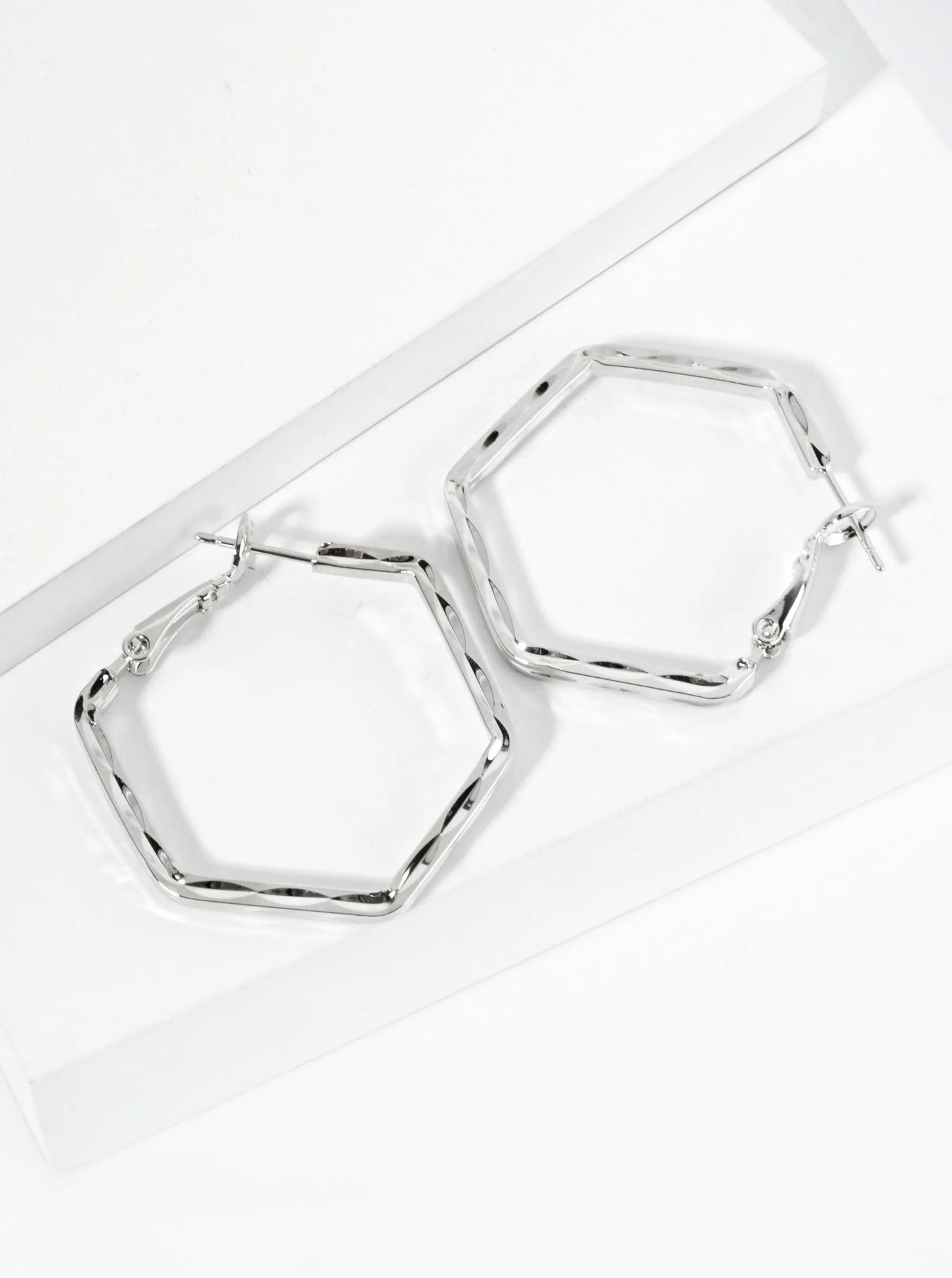30mm Textured 14K-Gold-Dipped Hexagon Latch Back Hoop Earrings