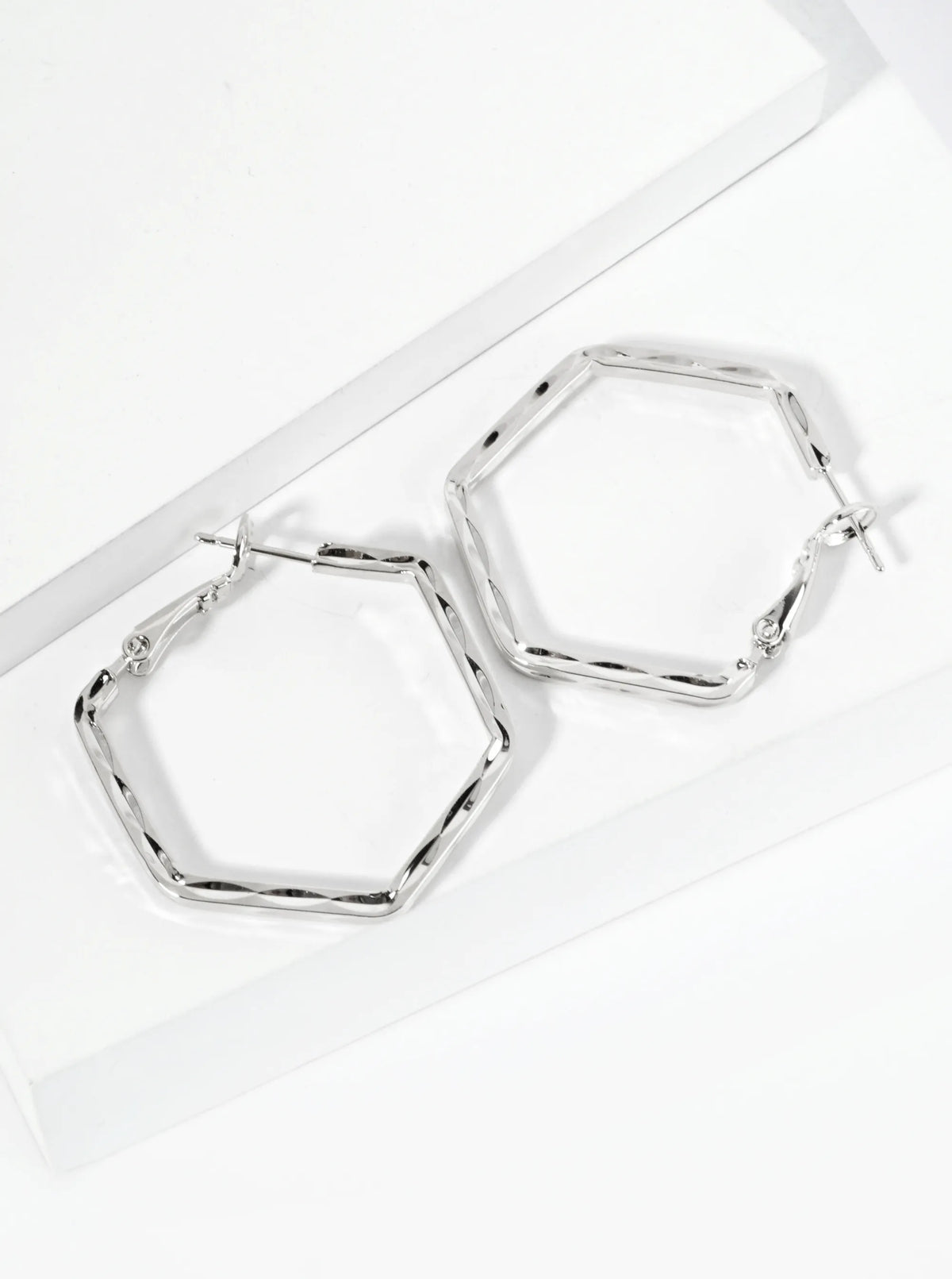 30mm Textured 14K-Gold-Dipped Hexagon Latch Back Hoop Earrings