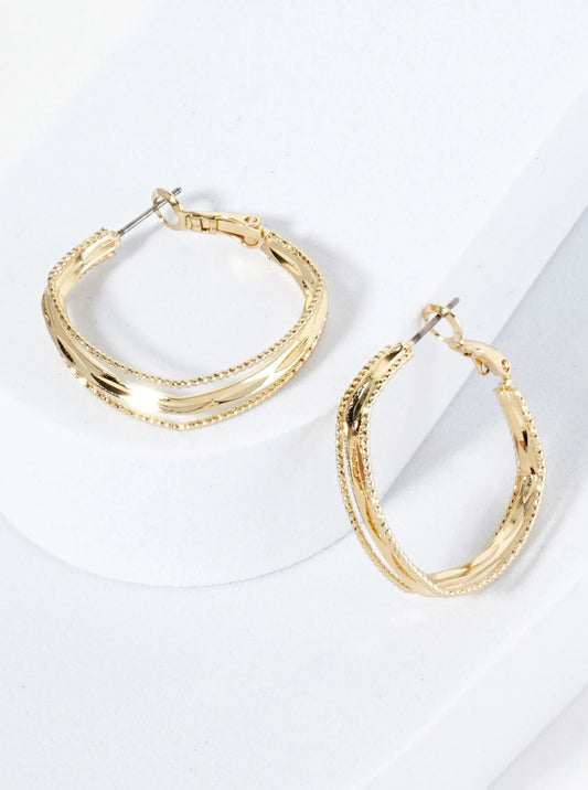 30mm Textured Layered 14K-Gold-Dipped Square Latch-Back Hoop Earrings