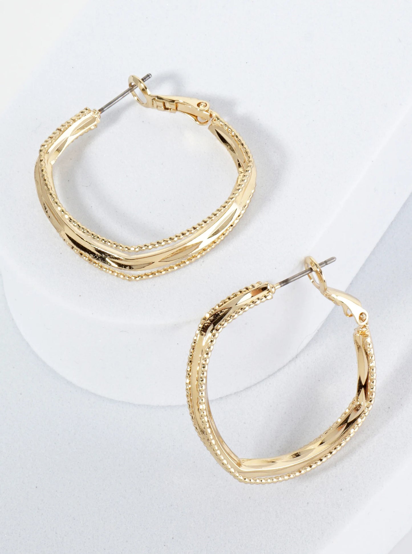 30mm Textured Layered 14K-Gold-Dipped Square Latch-Back Hoop Earrings