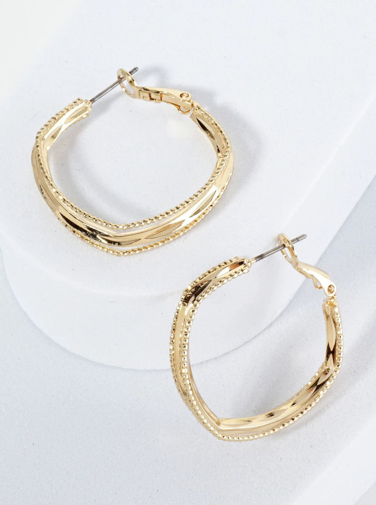 30mm Textured Layered 14K-Gold-Dipped Square Latch-Back Hoop Earrings