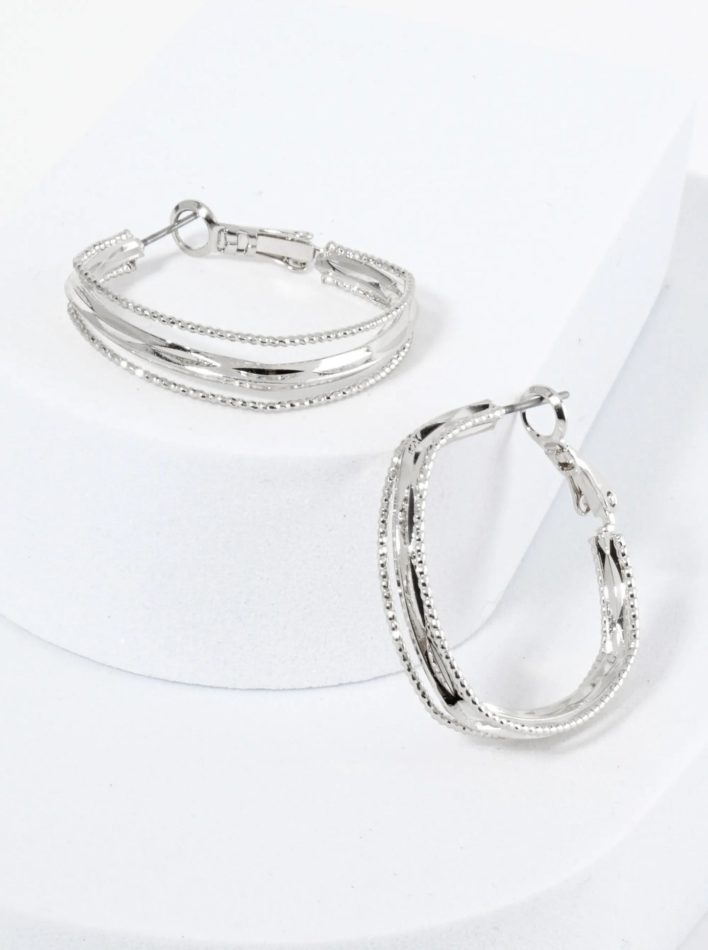 30mm Textured Layered 14K-Gold-Dipped Square Latch-Back Hoop Earrings