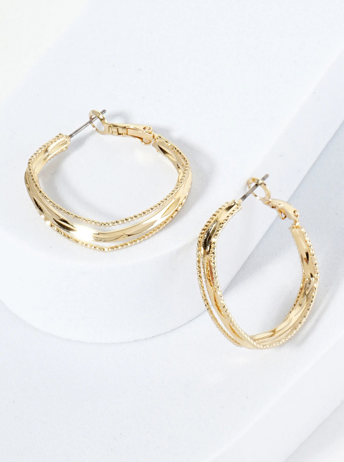 30mm Textured Layered Square Latch Back Hoop Earrings