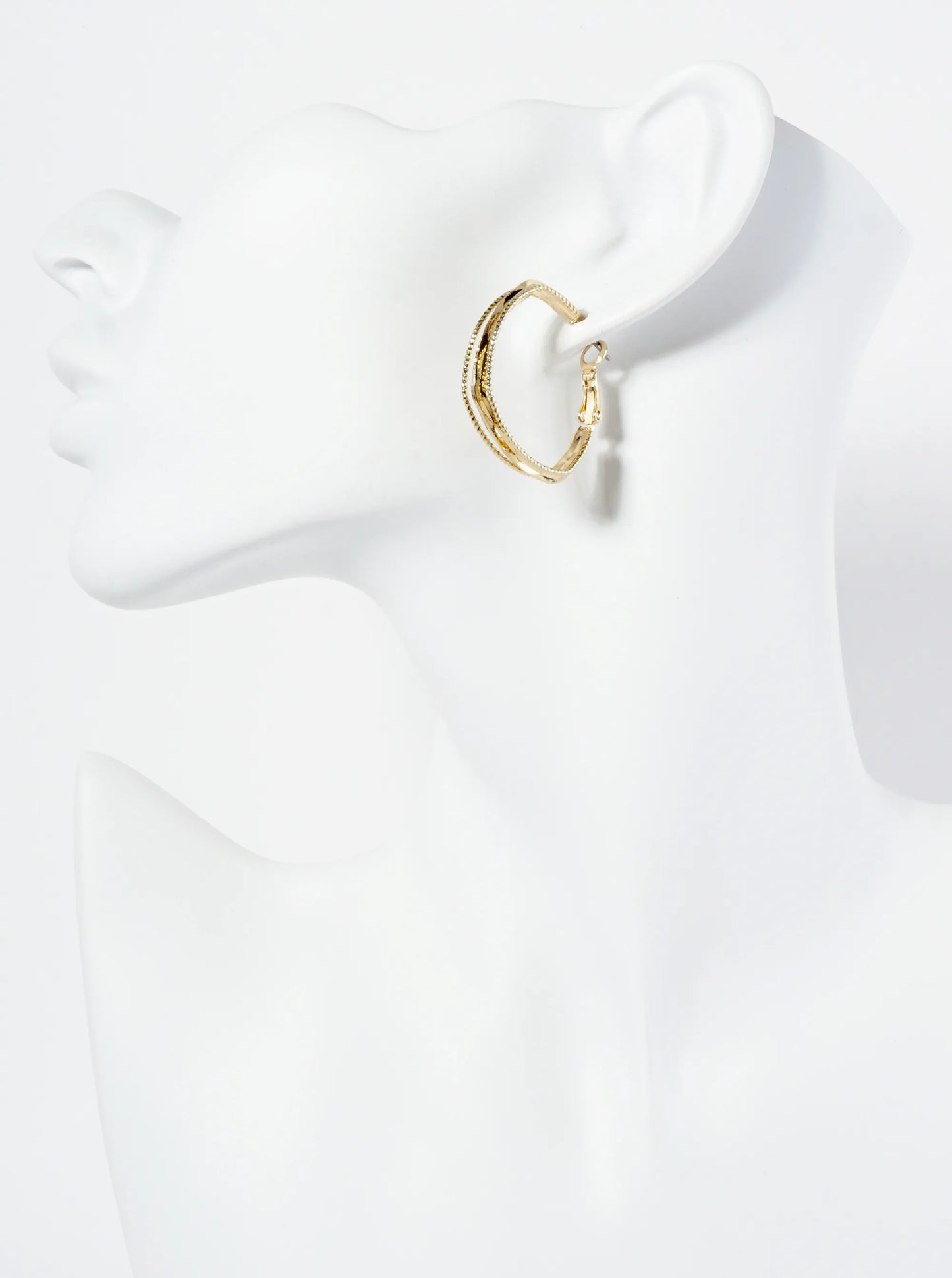 30mm Textured Layered Square Latch Back Hoop Earrings