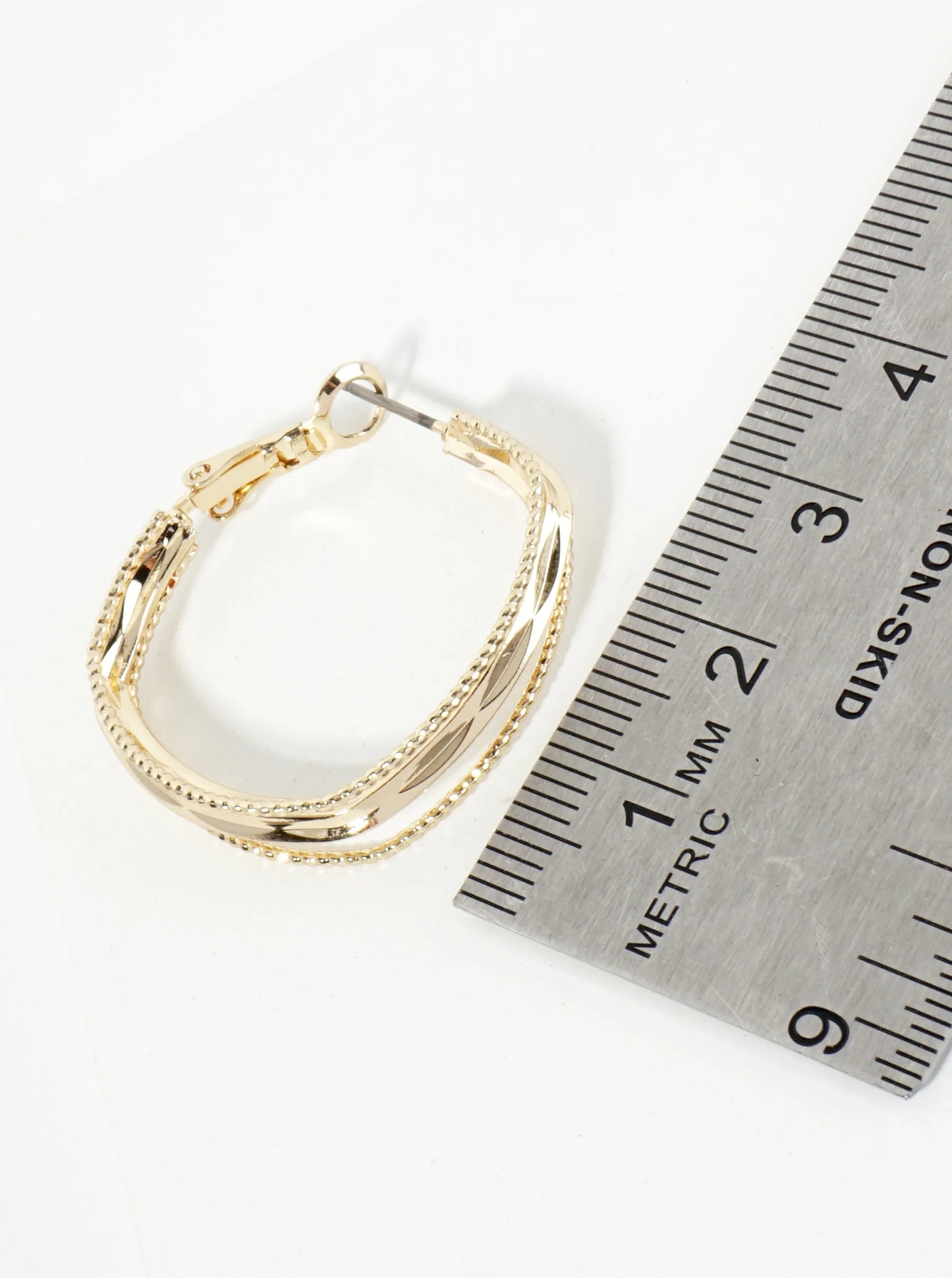 30mm Textured Layered Square Latch Back Hoop Earrings