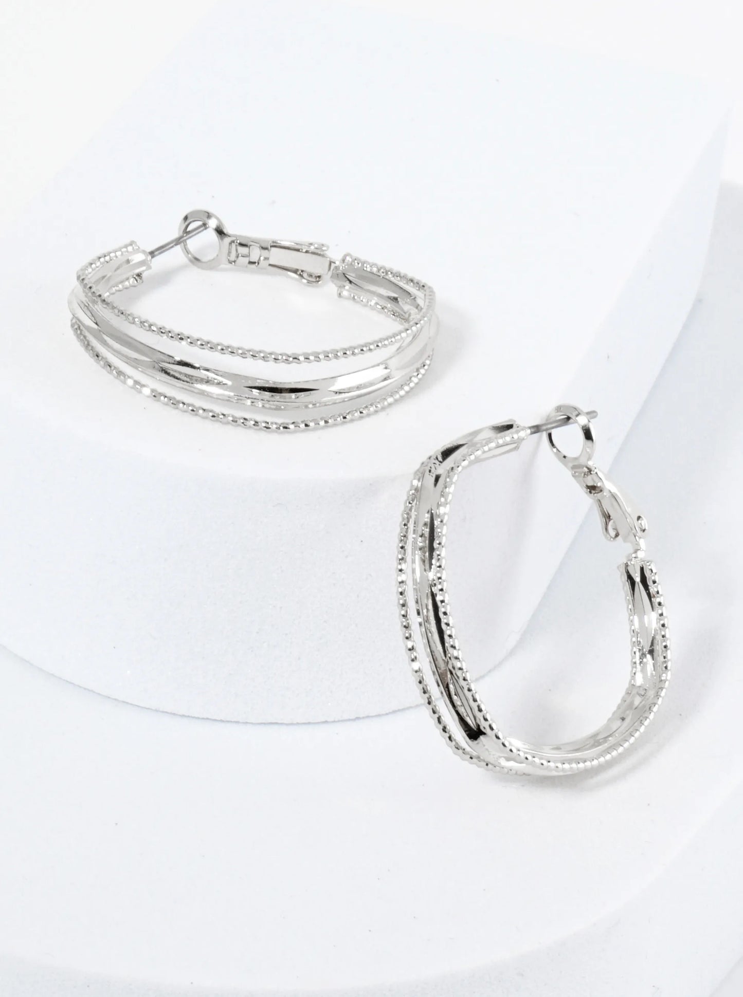 30mm Textured Layered Square Latch Back Hoop Earrings