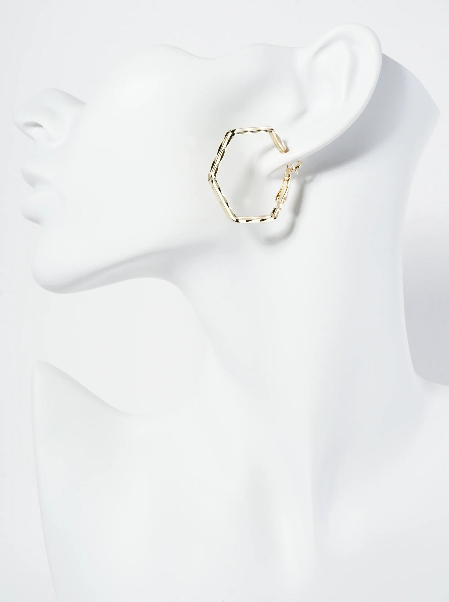 30mm Textured Metal Hexagon Latch Back Hoop Earrings