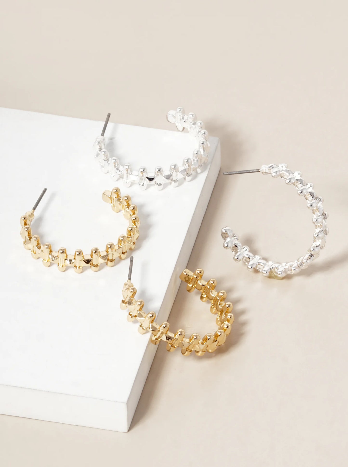 30mm Textured Metal Open Hoop Earrings